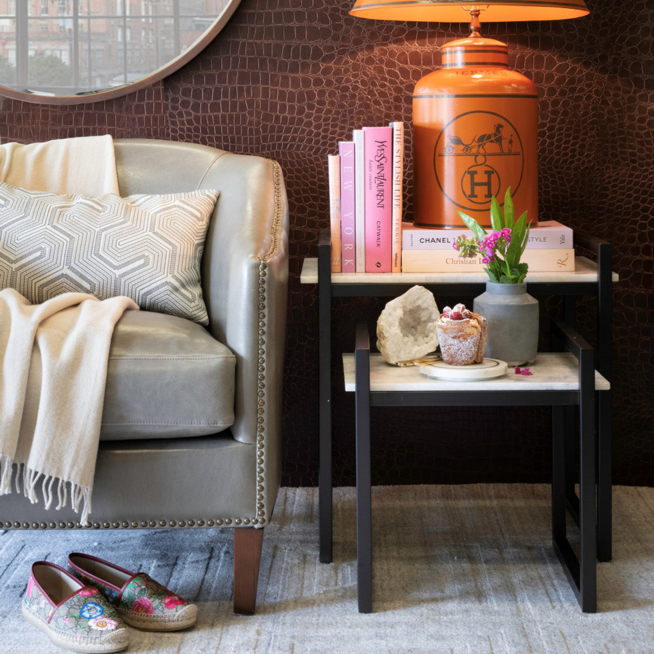Santa Barbara Nesting Table in Gunmetal Finish