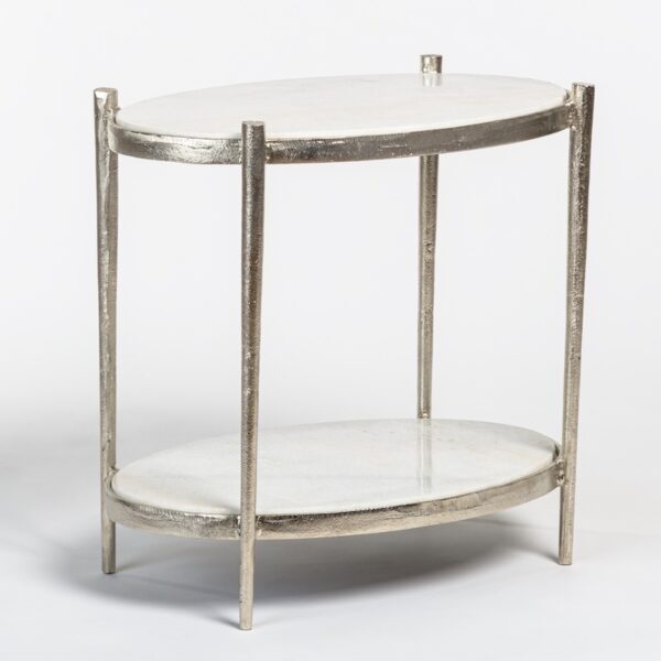 Theo End Table in Cloud Marble and Antique Nickel Finish