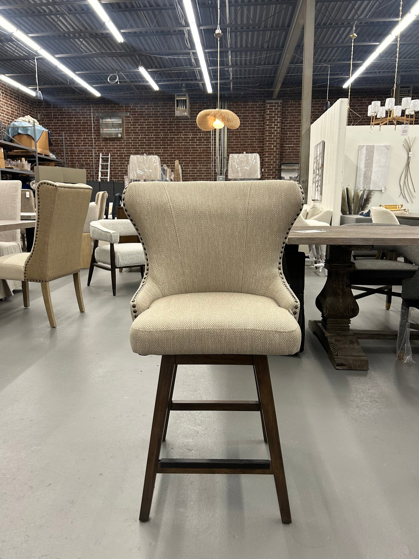 Rockwell Swivel Counter Stool in Sorrel Cream and Warm Walnut