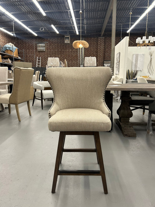 Rockwell Swivel Counter Stool in Sorrel Cream and Warm Walnut