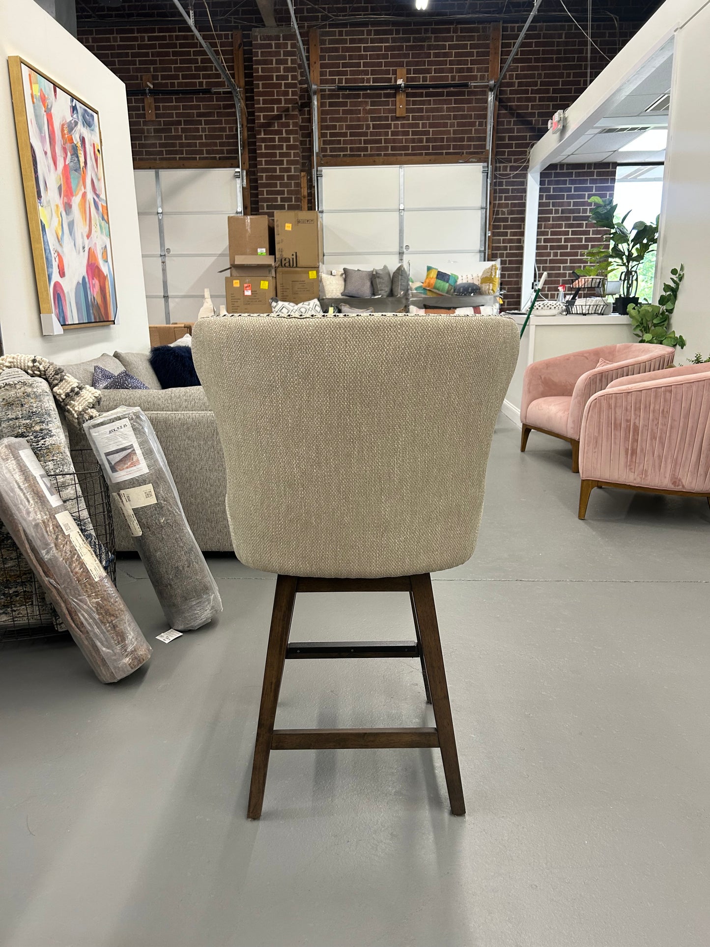 Rockwell Swivel Counter Stool in Sorrel Cream and Warm Walnut