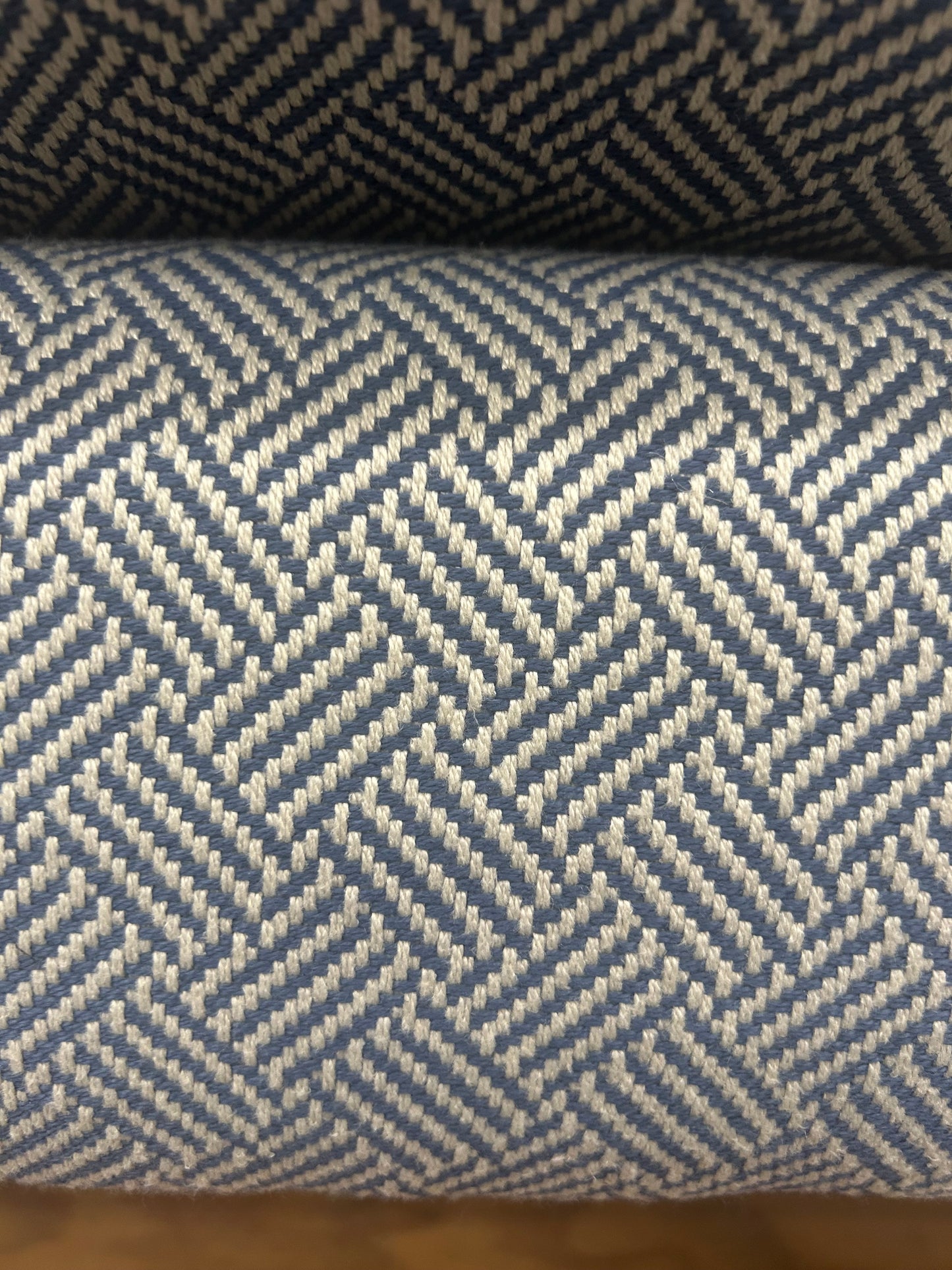 Harvard Occasional Chair in Navy Maze and Distressed Beechwood